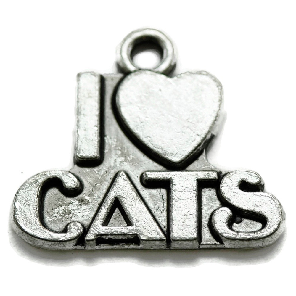 6pcs I Love Cats Charms, silvertone metal, jewelry‎ making supplies